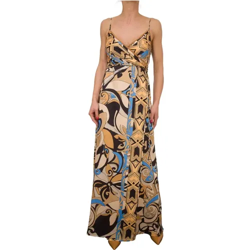 Long Twill Poly Scarf Print Dress , female, Sizes: M, XS, S - Nenette - Modalova