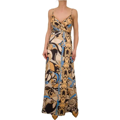 Long Twill Poly Scarf Print Dress , female, Sizes: XS, S - Nenette - Modalova