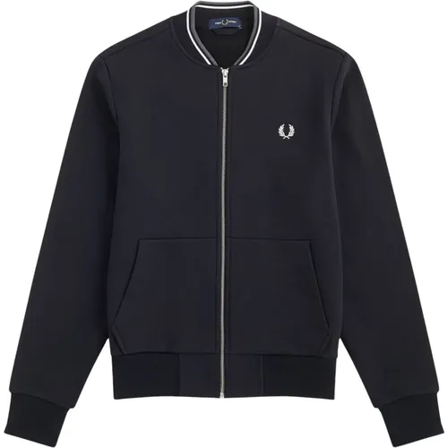 Zip-throughs, male, , Size: 2XL Full Zip Cotton Bomber Style Sweatshirt - Fred Perry - Modalova