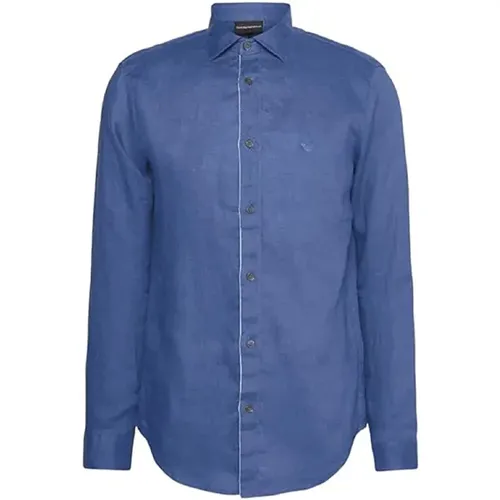 Linen Shirt with Contrast Logo , male, Sizes: 3XL, 2XL - Emporio Armani - Modalova