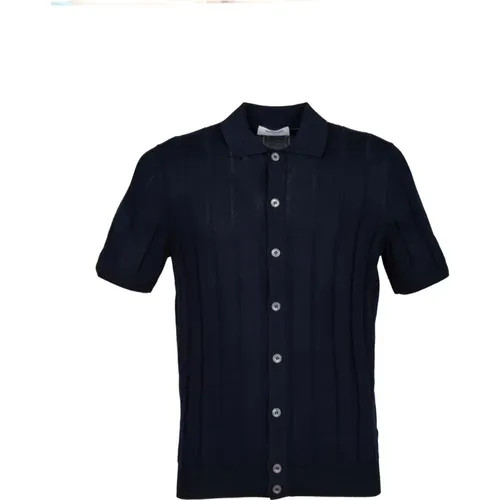 Blaues Geripptes Baumwoll-Bowlinghemd , Herren, Größe: XL - Gran Sasso - Modalova