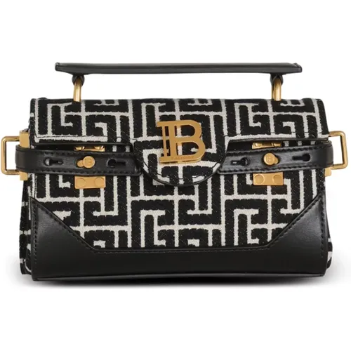 B-Buzz 19 Ledertasche mit Jacquard-Monogramm - Balmain - Modalova