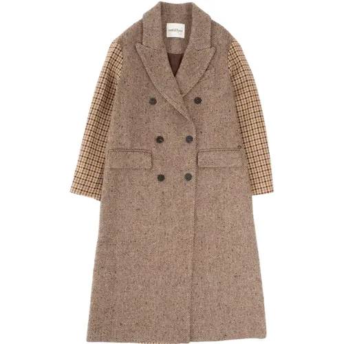 Herringbone Check Coat with Contrasting Sleeves , female, Sizes: S - Ottod'Ame - Modalova