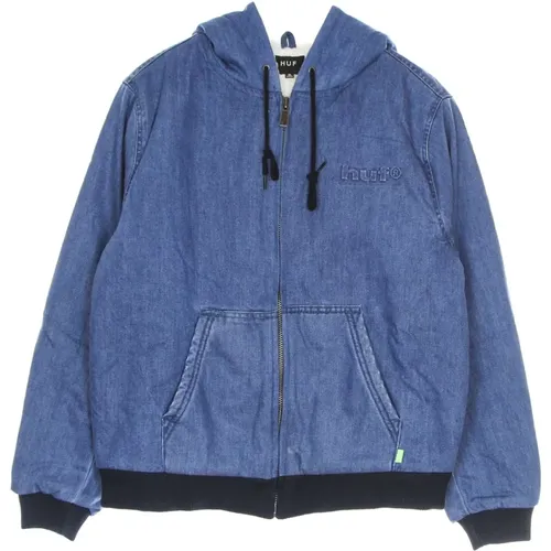 Zip-throughs, male, , Size: M Indigo Hooded Zip Jacket - HUF - Modalova