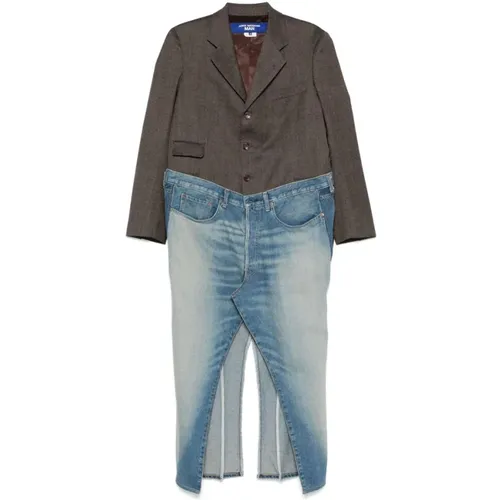 Single-Breasted Coats, male, , Size: S Brown Blue Wool Denim Coat - Junya Watanabe - Modalova