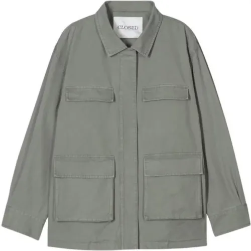 Light Jackets, female, , Size: XS Green Utility Jacket - closed - Modalova