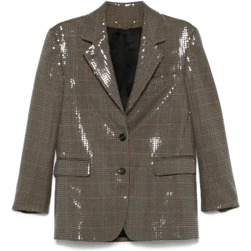 Black Houndstooth Sequin Jacket with Stars , female, Sizes: 2XS - Golden Goose - Modalova