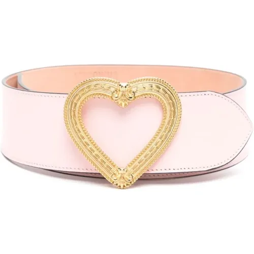 Belts, female, , Size: M Leather Belt with Heart-Shaped Buckle - Moschino - Modalova