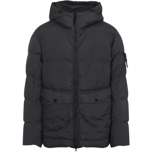 Winter Jackets, male, , Size: M Grey Padded Hooded Coat - Stone Island - Modalova