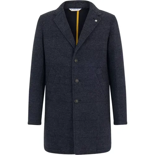 Single-Breasted Coats, male, , Size: 2XL Blue Wool Blend Coat Single-Breasted - Manuel Ritz - Modalova