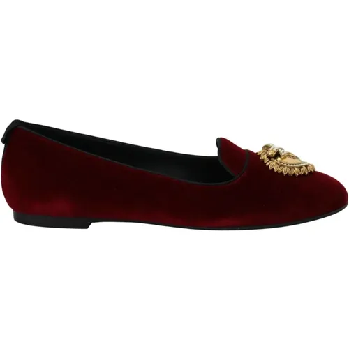 Samt Loafers mit Gold Herz , Damen, Größe: 37 EU - Dolce & Gabbana - Modalova