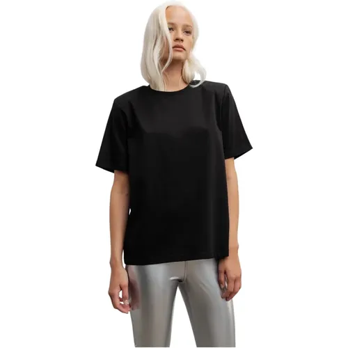 Schwarzes mercerisiertes Baumwoll-T-Shirt mit Schulterpolstern , Damen, Größe: XS - Ahlvar Gallery - Modalova