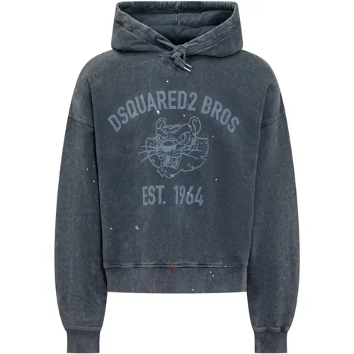 Hoodies, male, , Size: S Navy Hoodie with Logo Print - Dsquared2 - Modalova