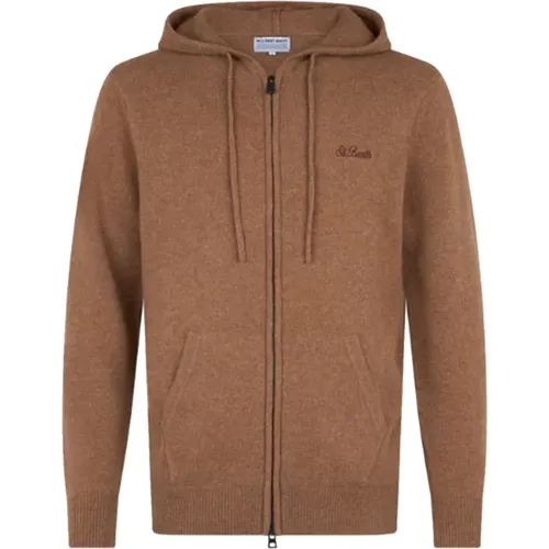 Zip-throughs, male, , Size: S Hooded Wool Sweater in Camel - MC2 Saint Barth - Modalova