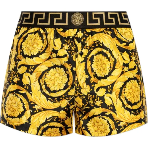 Bottoms, male, , Size: 2XL Silk lingerie shorts with Barocco print - Versace - Modalova