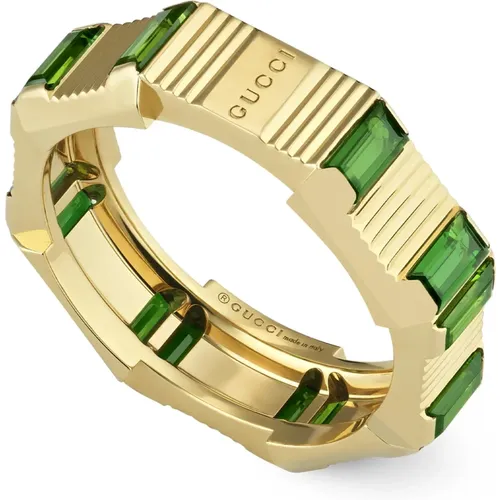 Rings, female, , Size: 53 MM Link to Love ring in 18kt yellow gold and green tourmaline - Gucci - Modalova