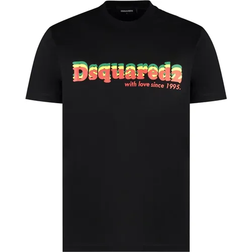 Geripptes Rundhals-T-Shirt, 100% Baumwolle , Herren, Größe: 2XL - Dsquared2 - Modalova