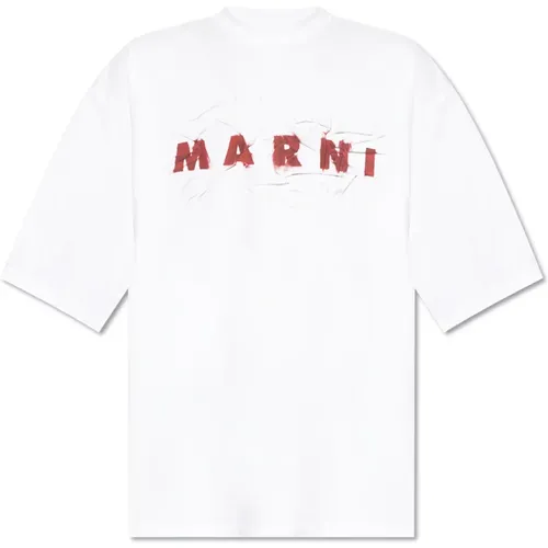 T-Shirt mit bedrucktem Logo Marni - Marni - Modalova