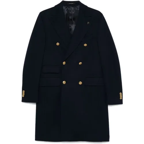 Double-Breasted Coats, male, , Size: XL Navy Wool Blend Coat - Gabriele Pasini - Modalova