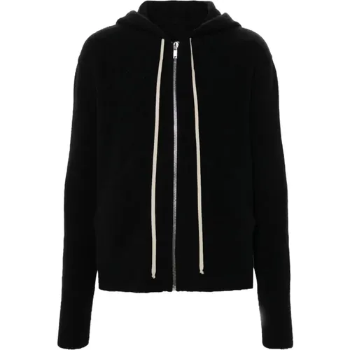 Zip-throughs, male, , Size: L Hooded Alpaca Cardigan Sweater - Rick Owens - Modalova