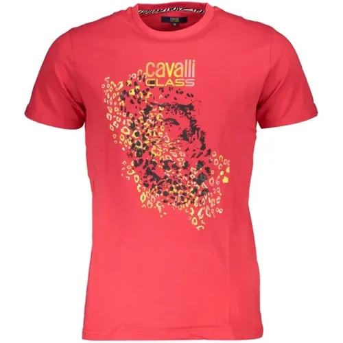 Rotes Baumwoll-Logo-Print-T-Shirt , Herren, Größe: L - Cavalli Class - Modalova