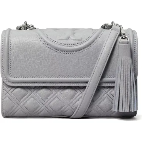 Grey Leather Quilted Shoulder Bag , female, Sizes: ONE SIZE - TORY BURCH - Modalova