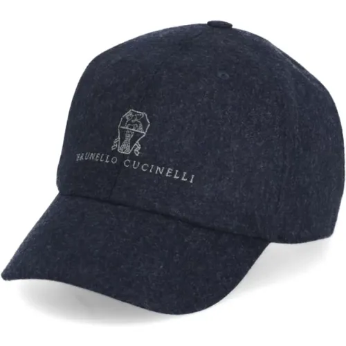 Blau Woll-Baseballkappe mit Logo , Herren, Größe: M - BRUNELLO CUCINELLI - Modalova