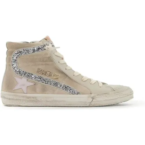 Glitter Slide Sneakers mit Lederstern - Golden Goose - Modalova