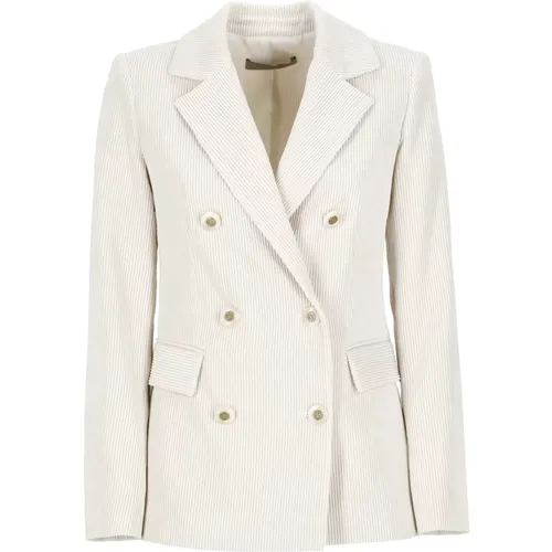 Blazers, female, , Size: S Ivory Corduroy Blazer Peak Lapel Jacket - D.Exterior - Modalova