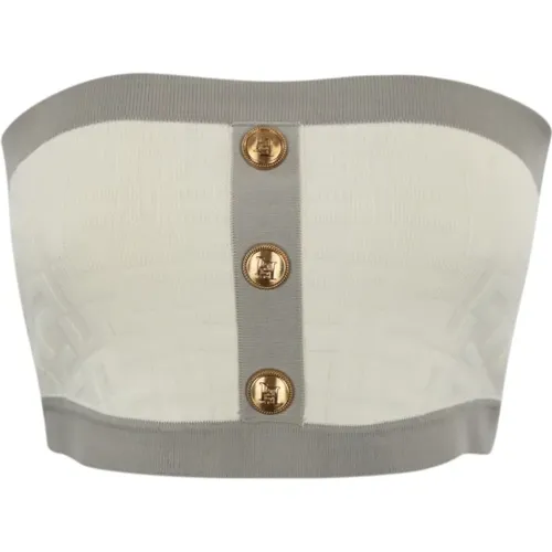 Ivory Strapless Top with Logo Print , female, Sizes: M, S - Elisabetta Franchi - Modalova