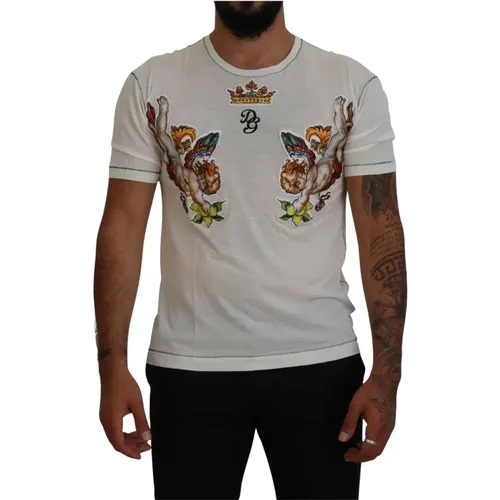 Weißes Bedrucktes Herren T-Shirt - Dolce & Gabbana - Modalova