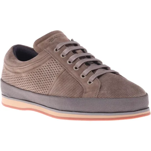 Lace-up in taupe perforated suede , male, Sizes: 6 UK, 9 UK, 8 UK, 12 UK, 7 UK, 7 1/2 UK, 11 UK, 8 1/2 UK, 10 UK - Baldinini - Modalova