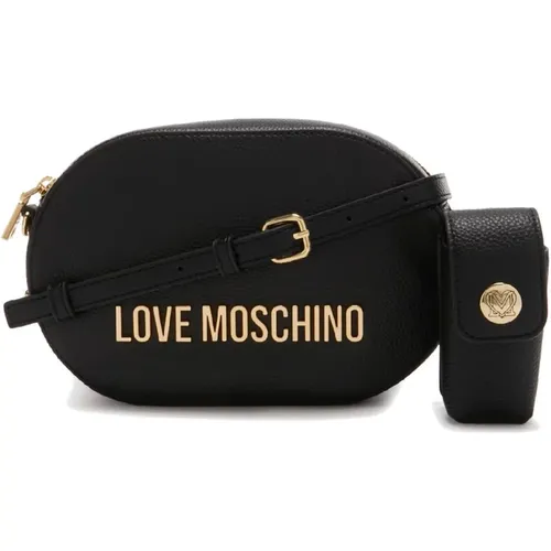 Schwarze Umhängetasche mit Metall-Logo-Schriftzug - Love Moschino - Modalova