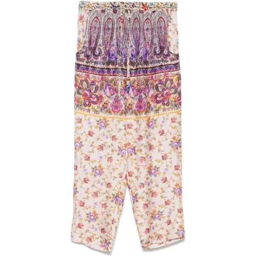 Cropped Trousers, female, , Size: S Floral Print Lilac Trousers - Pierre-Louis Mascia - Modalova