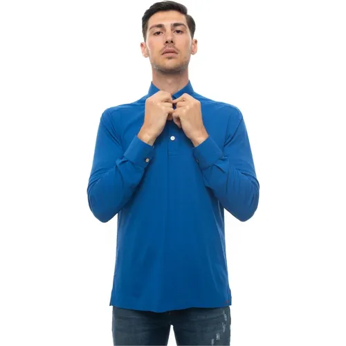 Cornflower Langarm Polo Shirt,Blaues Langarm-Polo-Shirt - Kiton - Modalova