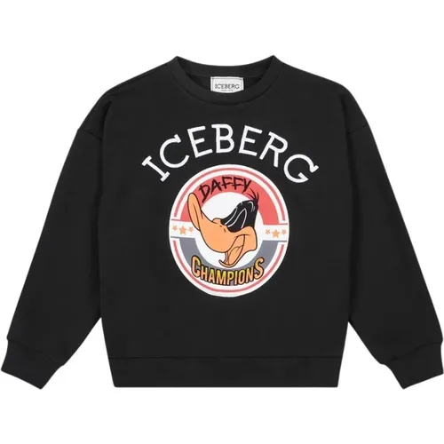 Schwarzer Crewneck-Sweatshirt mit Daffy Champions-Print , Herren, Größe: S - Iceberg - Modalova