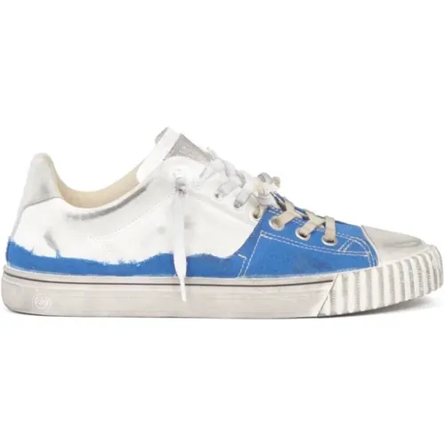 Weiße/Himmelblaue Leinwand-Sneakers , Herren, Größe: 43 EU - Maison Margiela - Modalova