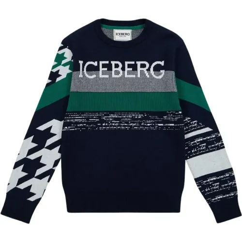 Mehrfarbiger Jacquard-Rundhalspullover , Herren, Größe: L - Iceberg - Modalova