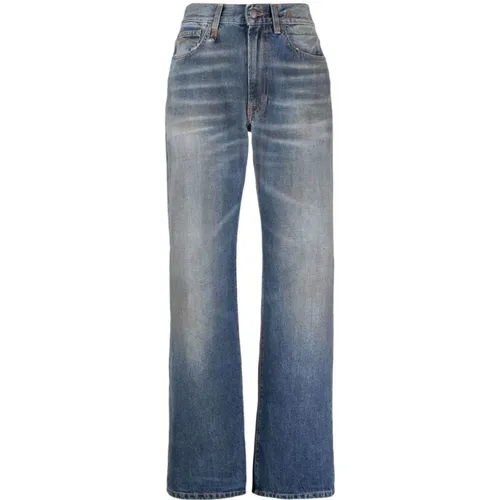 Stahlblaue Straight-Leg Jeans , Damen, Größe: W28 - R13 - Modalova