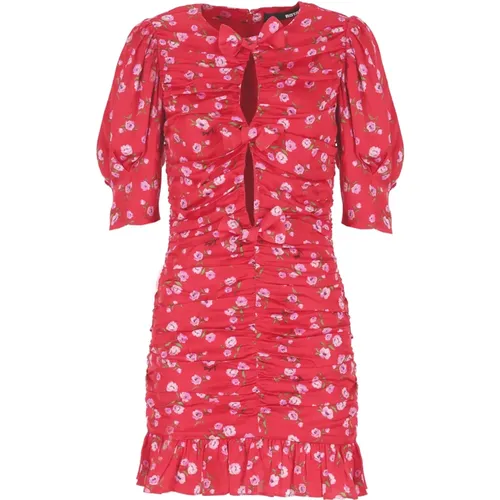 Rotes Viskose-Gedrucktes Kleid mit Floralem Muster , Damen, Größe: M - Rotate Birger Christensen - Modalova