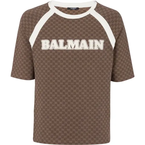 Retro-T-Shirt mit Mini-Monogramm , Herren, Größe: 2XL - Balmain - Modalova