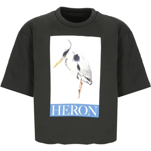 T-Shirts, male, , Size: XS Cotton Padded T-shirt with Bird Print - Heron Preston - Modalova