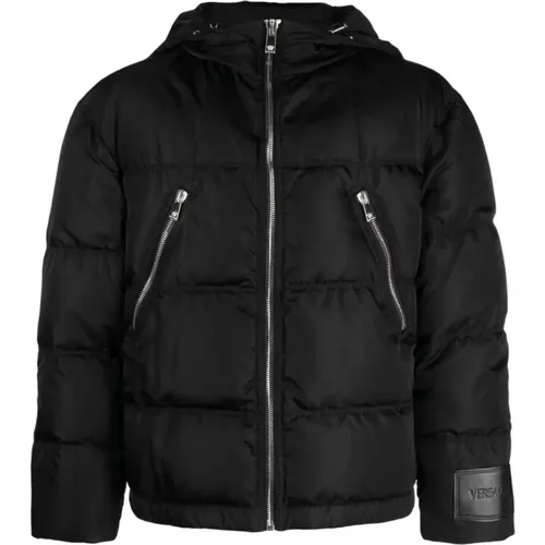 Padded Puffer Jacket with Hood , male, Sizes: L, M - Versace - Modalova