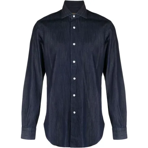 Italian Denim Shirt, 100% Cotton , male, Sizes: 4XL, L, 3XL - Barba - Modalova