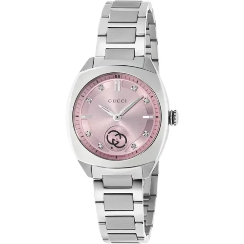 Watches, female, , Size: ONE SIZE Interlocking 29mm stainless steel case, pink dial with 8 diamonds, small seconds display, stainless steel bracelet - Gucci - Modalova