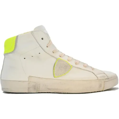 High Top Sneakers White Yellow Fur , female, Sizes: 8 UK - Philippe Model - Modalova