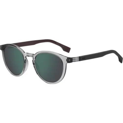 Stylish Grey Burgundy Sunglasses with Green Mirror Lenses , female, Sizes: 51 MM - Hugo Boss - Modalova