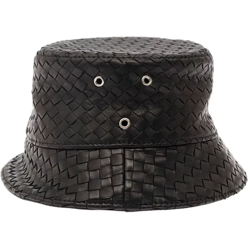 Schwarzer Leder-Bucket-Hut Intreccio-Motiv , Herren, Größe: M - Bottega Veneta - Modalova