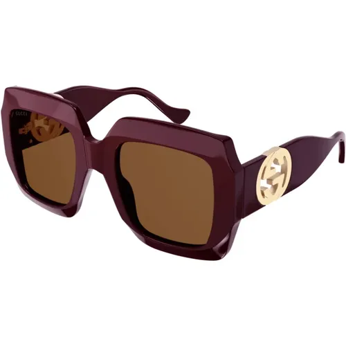 Burgundy/Brown Sonnenbrille , Damen, Größe: 54 MM - Gucci - Modalova