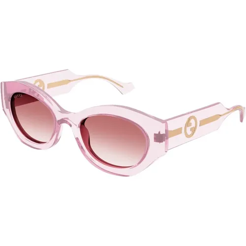Rosa ovale Damen-Sonnenbrille mit goldenem Logo , Damen, Größe: 52 MM - Gucci - Modalova